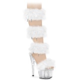 White 18 cm ADORE-728F exotic pole dance high heel sandals with feathers