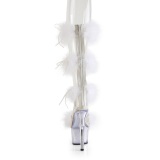 White 18 cm ADORE-728F exotic pole dance high heel sandals with feathers