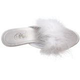 White 8 cm BELLE-301F Marabou Feathers Mules Shoes