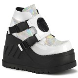 White Vegan 12 cm STOMP-15 lolita ankle boots wedge platform