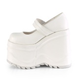 White Vegan 15 cm WAVE-32 gothic platform mary jane wedge pumps