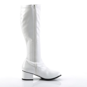 White boots block heel 5 cm - 70s years style hippie disco gogo under kneeboots patent leather