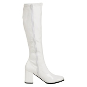 White boots block heel 7,5 cm - 70s years style hippie disco gogo under kneeboots patent leather