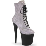 White rhinestones ankle boots platform 20 cm FLAMINGO-1020RS pleaser high heels ankle boots