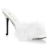 Wit 10 cm CLASSIQUE-01F dames slippers met maraboe veren