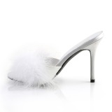 Wit 10 cm CLASSIQUE-01F dames slippers met maraboe veren