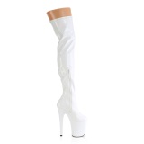 Wit 20 cm FLAMINGO-3000HWR Hologram pole dance overknee laarzen met hak