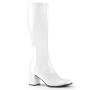 Witte laklaarzen blokhak 7,5 cm - jaren 70 gogo laarzen hippie disco - lakleer knielaarzen