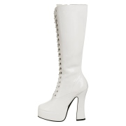 Witte veterlaarzen lakleer 13 cm - jaren 70 gogo hippie boots kinky disco - plateau laklaarzen