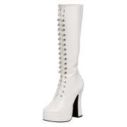 Witte veterlaarzen lakleer 13 cm - jaren 70 gogo hippie boots kinky disco - plateau laklaarzen