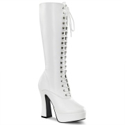 Witte veterlaarzen vinylleer 13 cm - jaren 70 gogo hippie boots kinky disco - plateau vinyllaarzen