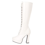 Witte veterlaarzen vinylleer 13 cm - jaren 70 gogo hippie boots kinky disco - plateau vinyllaarzen