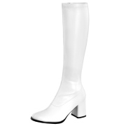 Witte vinyl laarzen blokhak 7,5 cm - jaren 70 gogo boots hippie disco - knielaarzen