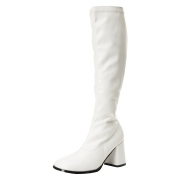 Witte vinyl laarzen blokhak 7,5 cm - jaren 70 gogo boots hippie disco - knielaarzen