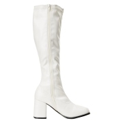 Witte vinyl laarzen blokhak 7,5 cm - jaren 70 gogo boots hippie disco - knielaarzen