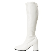 Witte vinyl laarzen blokhak 7,5 cm - jaren 70 gogo boots hippie disco - knielaarzen