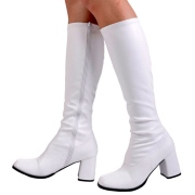 Witte vinyl laarzen blokhak 7,5 cm - jaren 70 gogo boots hippie disco - knielaarzen