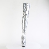 Zilver 15 cm DELIGHT-3000HWR Hologram pole dance overknee laarzen met hak