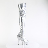 Zilver 15 cm DELIGHT-3000HWR Hologram pole dance overknee laarzen met hak