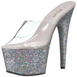 Zilver 18 cm ADORE-701LG glitter plateau slippers dames met hak