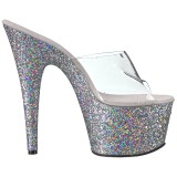 Zilver 18 cm ADORE-701LG glitter plateau slippers dames met hak