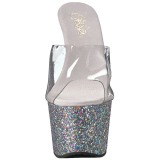 Zilver 18 cm ADORE-701LG glitter plateau slippers dames met hak