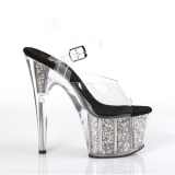 Zilver 18 cm ADORE-708CG glitter plateau hoge hakken