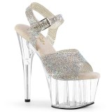 Silver 18 cm ADORE-708N-RS platform heels with rhinestones