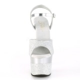 Zilver 18 cm ADORE-709-2G glitter plateau sandalen met hak
