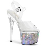 Zilver 18 cm ESTEEM-708CK glitter plateau schoenen met hakken