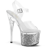 Zilver 18 cm ESTEEM-708LG glitter plateau schoenen met hakken