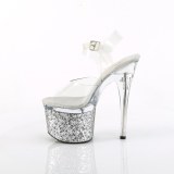 Zilver 18 cm ESTEEM-708LG glitter plateau schoenen met hakken