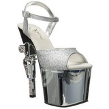 Zilver 18 cm Pleaser REVOLVER-709G High Heels Chroom Plateau