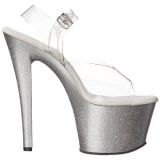 Zilver 18 cm Pleaser SKY-308MG glitter schoenen met hakken