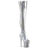 Zilver 20 cm FLAMINGO-3000HWR Hologram pole dance overknee laarzen met hak