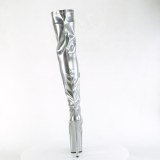 Zilver 20 cm FLAMINGO-3000HWR Hologram pole dance overknee laarzen met hak