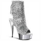 Zilver Glitter 15 cm Pleaser DELIGHT-1018G Plateau Enkellaarzen