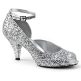 Zilver Glitter 7,5 cm BELLE-381G pumps schoenen open teen