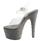 Zilver Kristal Steen 18 cm BEJEWELED-708MS Platform Schoenen met Hoge Hakken