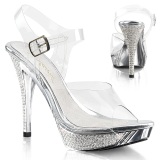 Zilver Strass 12 cm ELEGANT-408 Plateau Sandalen met Hoge Hak