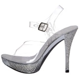 Zilver Strass 12 cm ELEGANT-408 Plateau Sandalen met Hoge Hak