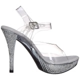 Zilver Strass 12 cm ELEGANT-408 Plateau Sandalen met Hoge Hak