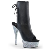 Zilver glitter 15 cm Pleaser DELIGHT-1018LG paaldans enkellaarsjes met hoge hakken