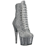 Zilver glitter 18 cm ADORE-1020G dames enkellaarsjes met plateauzool