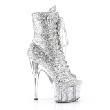 Zilver glitter 18 cm ADORE-1021G dames enkellaarsjes met plateauzool