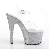 Zilver glitter 18 cm Pleaser ADORE-708HMG paaldans schoenen met hoge hakken