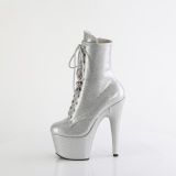 Zilver glitter 18 cm dames high heels boots plateau
