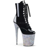 Zilver glitter 20 cm FLAMINGO-1020LG paaldans enkellaarsjes met hoge hakken