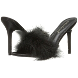 Zwart 10 cm CLASSIQUE-01F dames slippers met maraboe veren