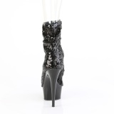 Zwart 15 cm DELIGHT-1008SQ dames enkellaarsjes met pailletten